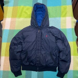 Vintage Polo Ralph Lauren Puffer Jacket Mens XL Blue Feather Down Coat Hooded